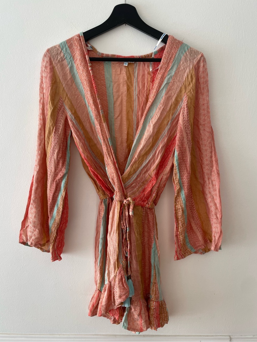 Blue Island Striped Swim Faux Wrap Cover-Up Dress Size XS